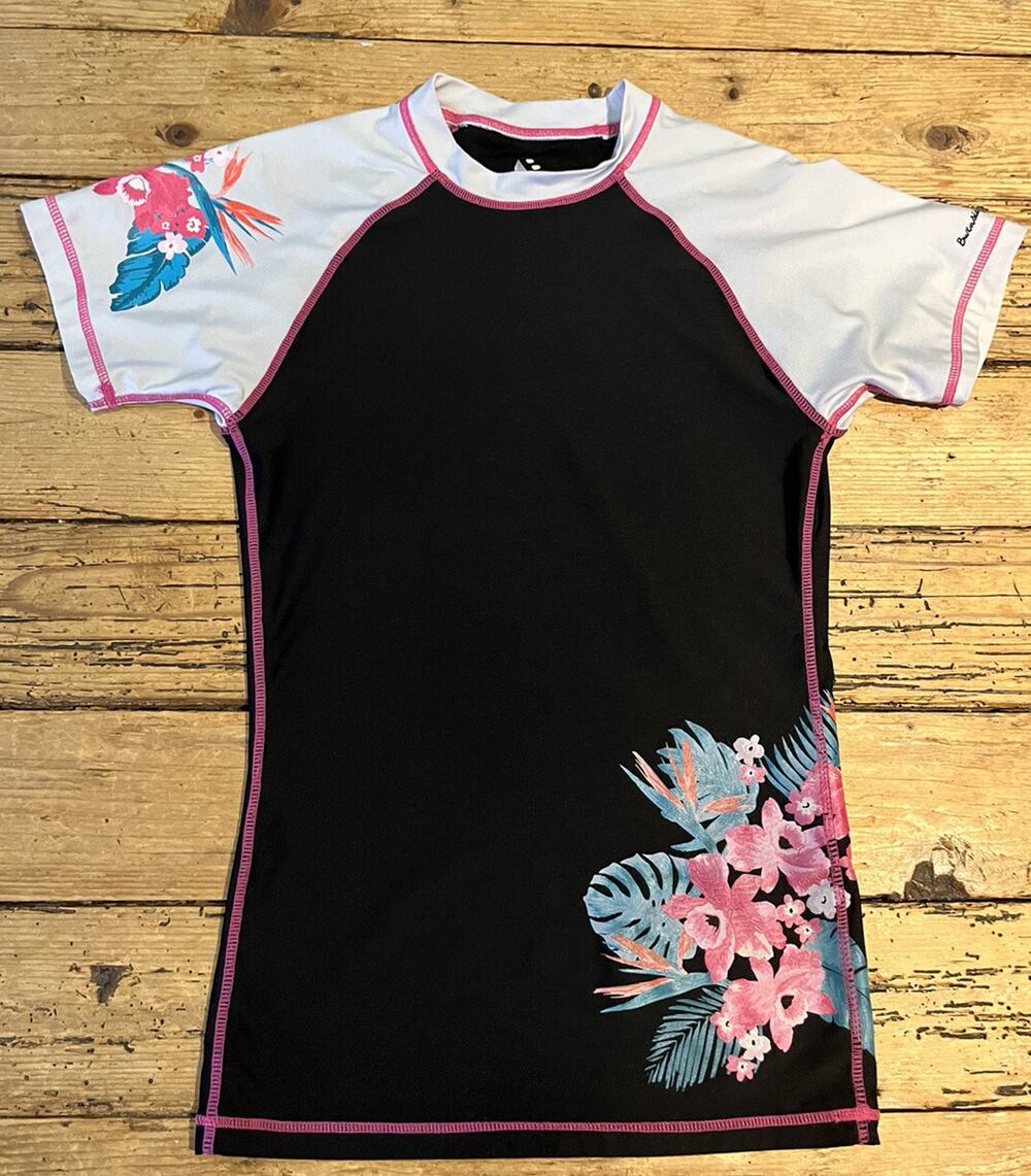 Burnside Womens Size S Black/White with Aloha Swim Shirt Rash guard